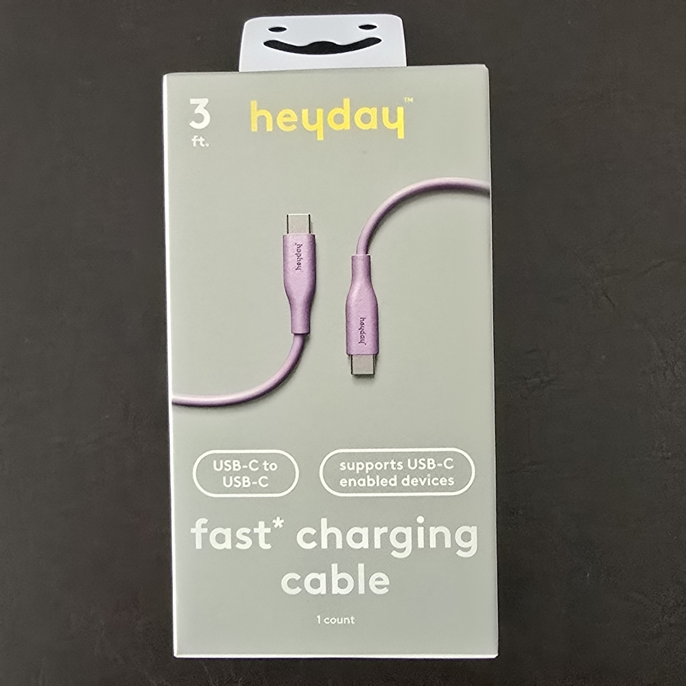Heyday Purple USB-C to USB-C Fast Charging Cable. New. 3ft Cord.